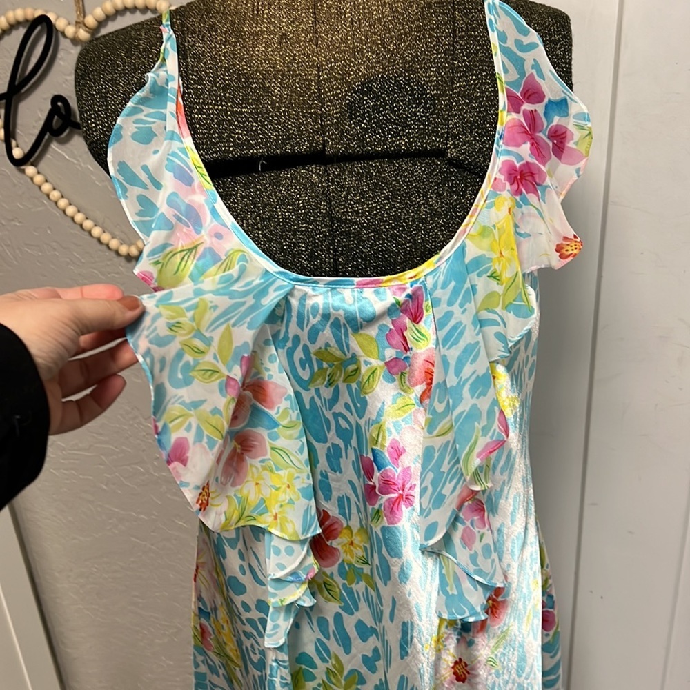 OSCAR DEL LA RENTA VINTAGE PINK LABEL
RUFFLE SLIP DRESS NIGHTIE BLUE LARGE - Picture 2 of 10